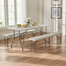 Neo Indoor Outdoor Garden Plastic Folding Table Bench Chairs Set Portable Party Picnic BBQ Camping Metal Frame